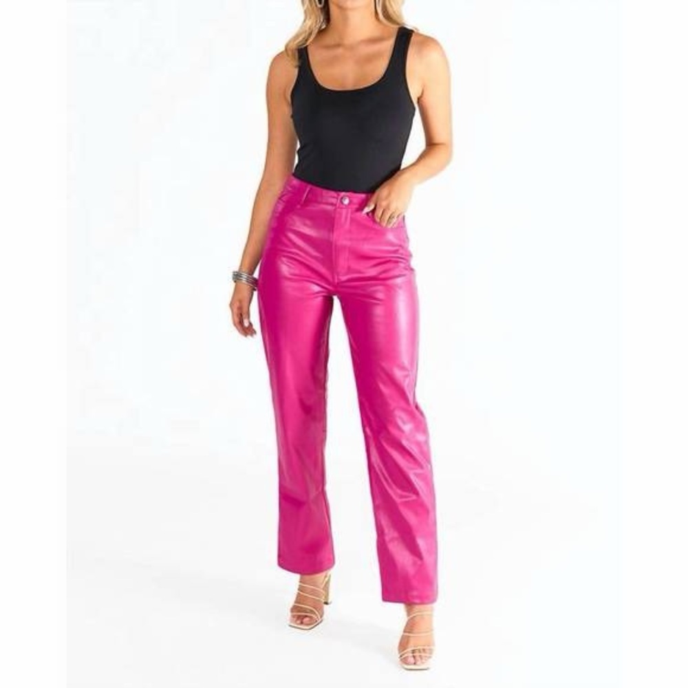 Sophie Rue Y2K Barbie pink vinyl leather straight leg pants small